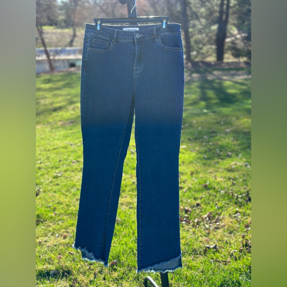 CHARLIE B Dark Blue Straight-Leg Asymmetrical Hem size 10